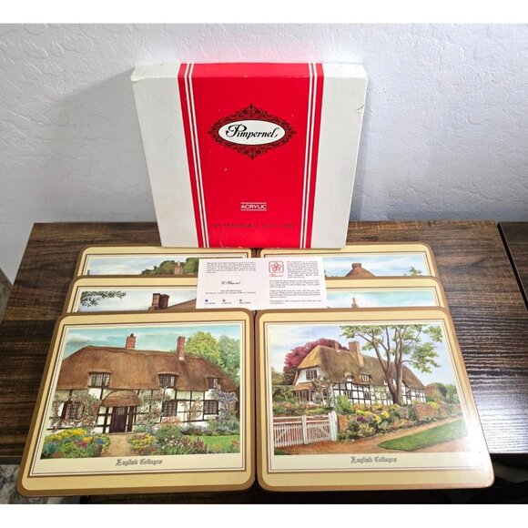 Vintage Pimpernel Acrylic Place Mats Artwork Set 6 English Cottages Countryside - Picture 1 of 14